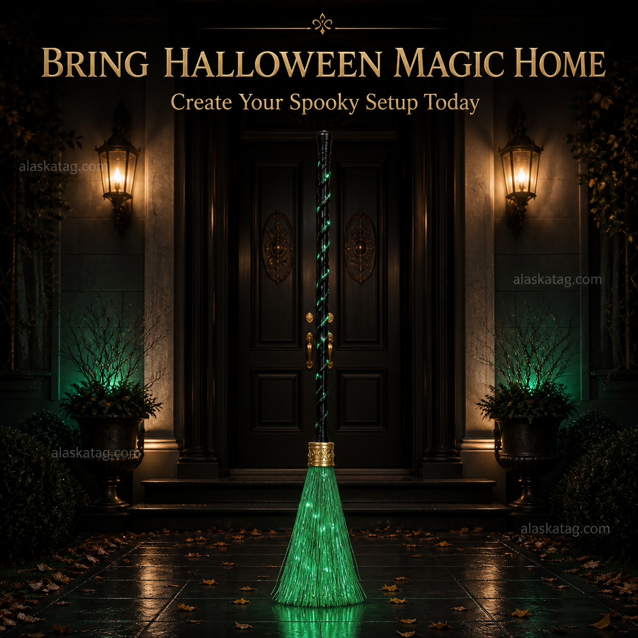Animated witch broom Halloween decoration final image