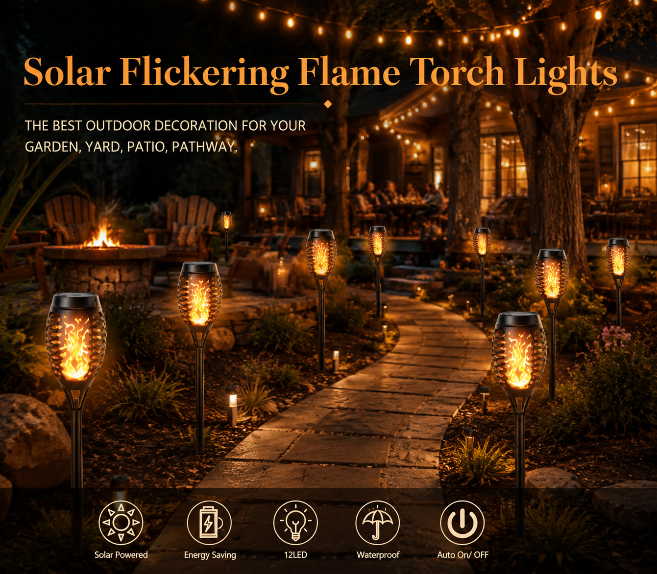 Halloween Outdoor Solar Flickering Flame Torch Lights Waterproof Garden Yard Pathway Decor SKAZ018